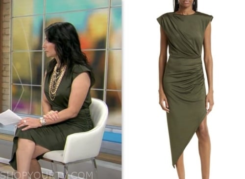 Dr. Céline Gounder, cbs mornings, olive green asymmetric dress