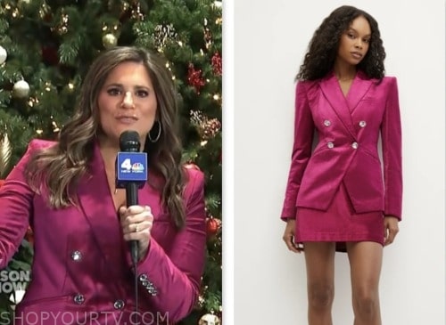 Natalie Pasquarella, the kelly clarkson show, pink velvet double breasted blazer