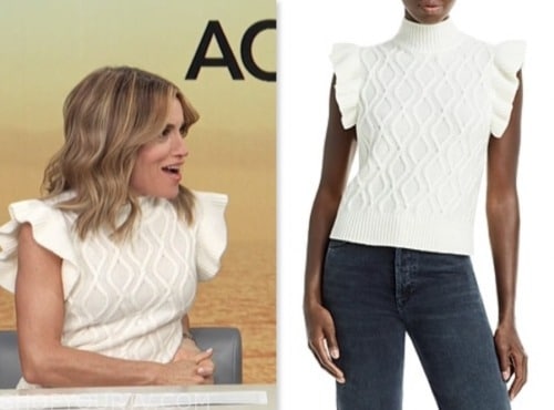 access daily, white cable knit short sleeve sweater top, kit hoover