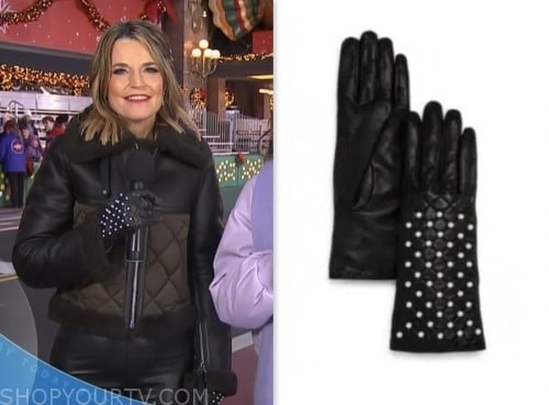 the today show, savannah guthrie, black leather beaded gloves