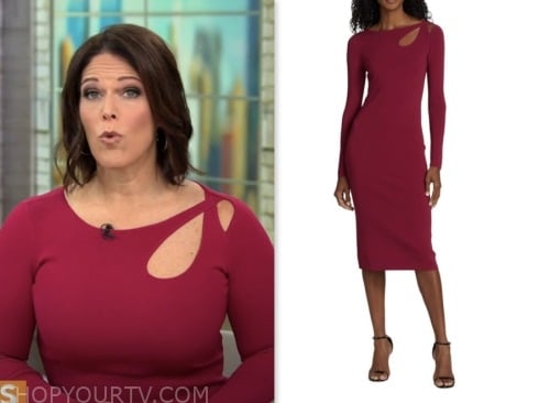 cbs mornings, dana jacobson, pink cutout shoulder dress