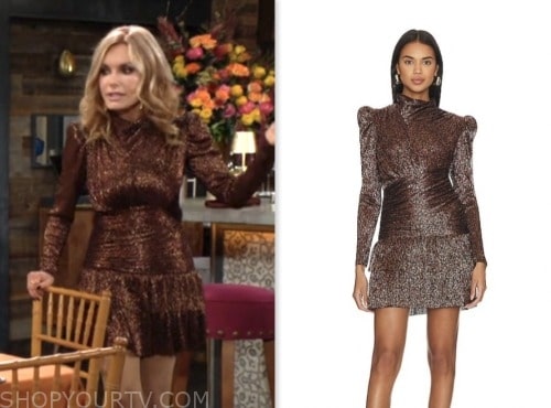 lauren fenmore baldwin, tracey bregman, the young and the restless, bronze metallic mini dress