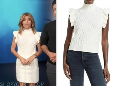 access hollywood, kit hoover, white cable knit flutter top