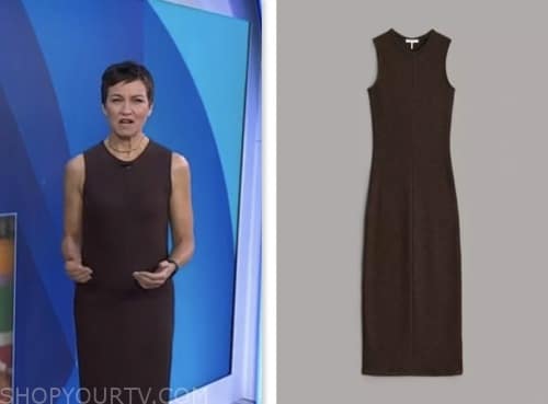 stephanie gosk, the today show, brown ribbed knit sleeveless midi dress