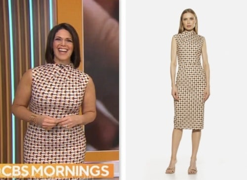 dana jacobson, cbs mornings, geometric print sheath dress