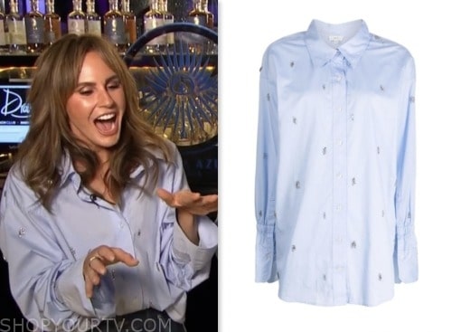 E! news, keltie knight, blue embellished shirt