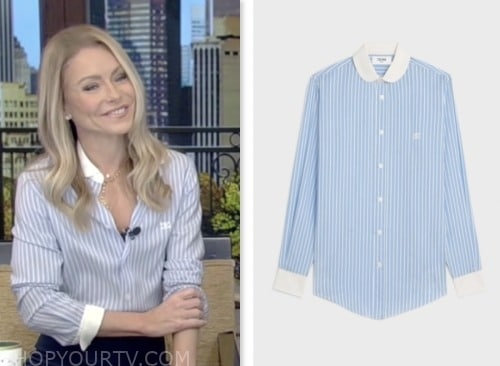 live with kelly and mark, kelly ripa, blue striped shirt