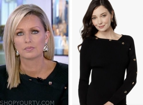 sandra smith, america reports, fox news fashion, black ribbed knit button trim top