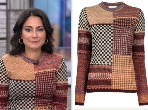 DR. CÉLINE GOUNDER, cbs mornings, orange patchwork sweater