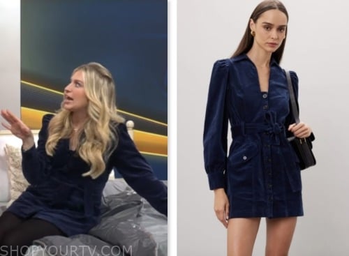 ashley bellman, cbs mornings, navy blue corduroy dress