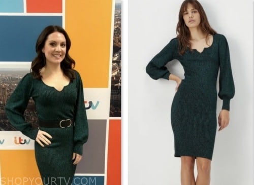 good morning britain, green metallic knit dress, laura tobin