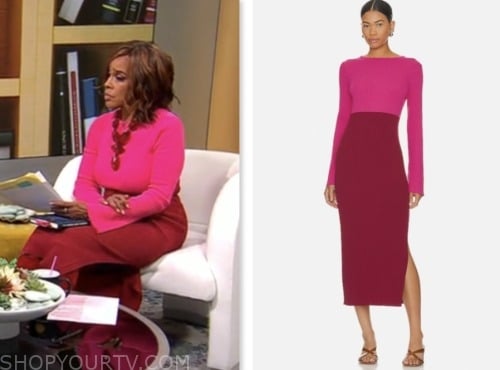 cbs mornings, gayle king, pink and red colorblock sweater dress
