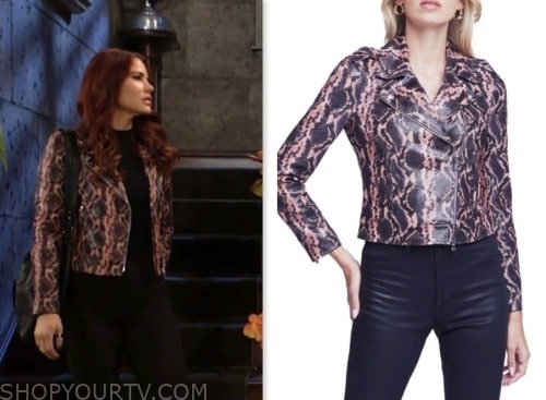 sally spectra, courtney hope, the young and the restless, pink snakeskin leather jacket