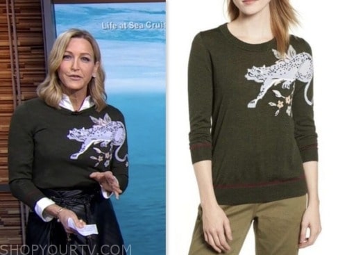 good morning america, lara spencer, green cheetah sweater