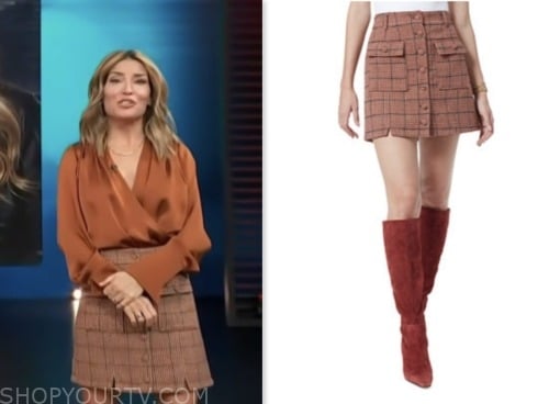 Access Hollywood: November 2023 Kit Hoover's Orange Plaid Mini Skirt ...