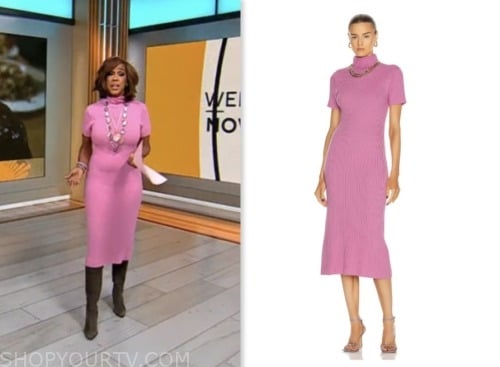 cbs mornings, gayle king, pink turtleneck dress