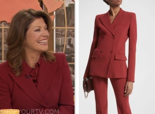 norah o'donnell, drew barrymore show, red double breasted blazer