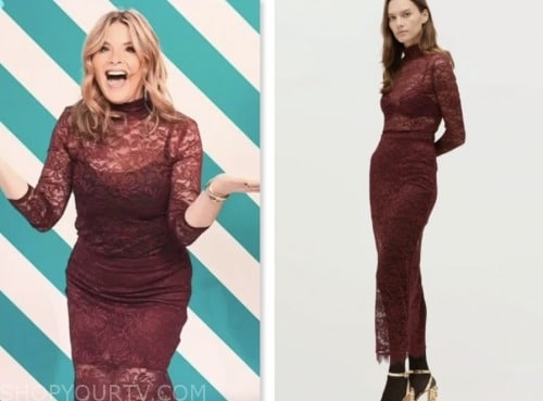 the today show, hoda and jenna, jenna bush hager, burgundy lace top and skirt dress