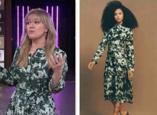 kelly clarkson, the kelly clarkson show, green abstract print shirtdress