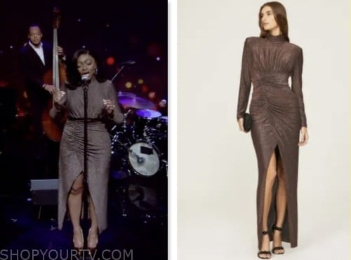 samara joy, live with kelly and mark, brown metallic dress