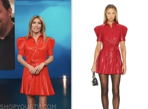 access hollywood, red leather mini shirt dress, kit hoover
