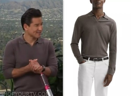 access hollywood, mario lopez, brown long sleeve polo shirt