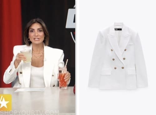 courtney lopez, white double breasted blazer, access daily