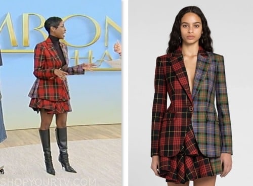 Jenee Naylor, tamron hall show, colorblock plaid blazer and skirt