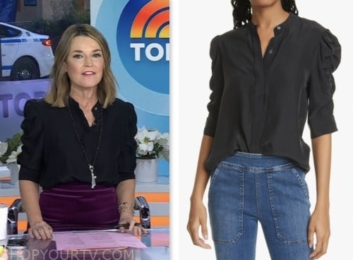savannah guthrie, the today show, black silk puff sleeve shirt