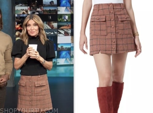 access daily, kit hoover, orange plaid mini skirt