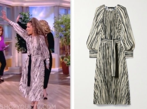 sunny hostin, the view, white and black striped midi dress