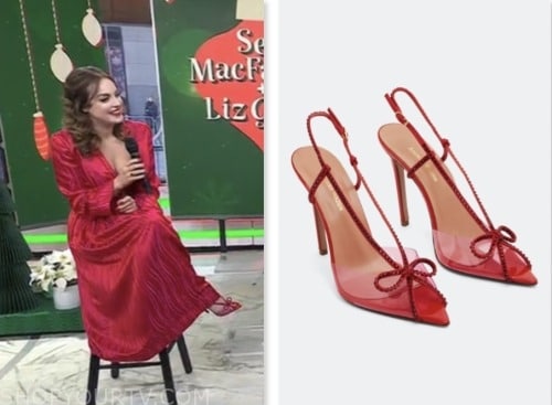 Elizabeth Gillies, the today show, red embellished bow sandals heeels