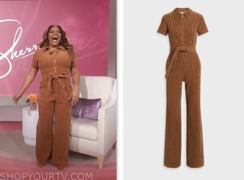sherri, sherri shepherd, brown corduroy jumpsuit