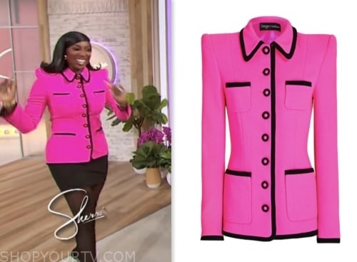 Wendy Osefo, sherri, pink and black contrast trim jacket