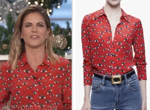 natalie morales, the talk, red eye print shirt