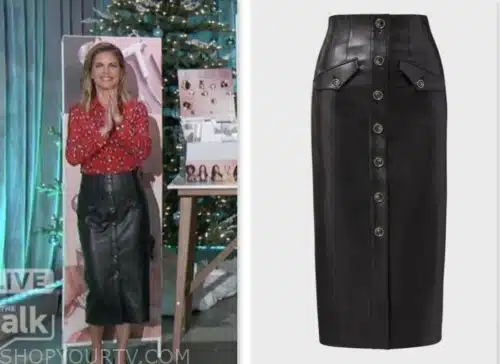 the talk, black leather pencil skirt, natalie morales