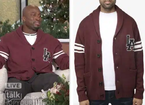 Akbar Gbajabiamila, the talk, burgundy cardigan sweater