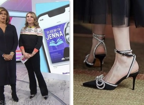 the today show, jenna bush hager, hoda and jenna, black embellished bow heels