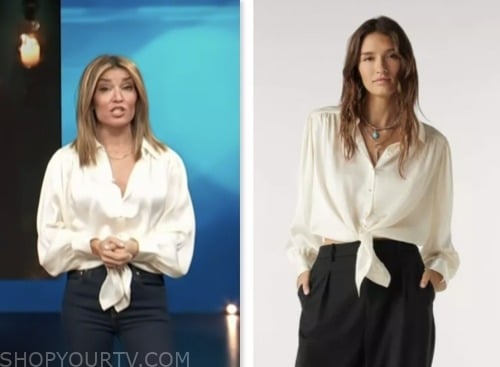 access hollywood, kit hoover, ivory tie front shirt