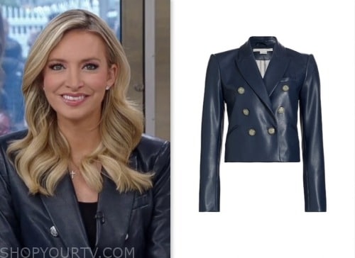 kayleigh mcenany, outnumbered, fox news fashion, navy blue leather blazer