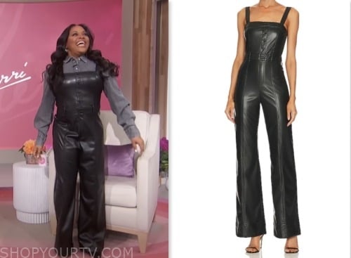 sherri shepherd, sherri, black leather jumpsuit