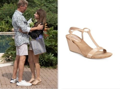 theresa nist, the golden bachelor, beige wedge sandals