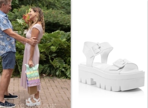 the golden bachelor, white platform sandals, leslie fhima