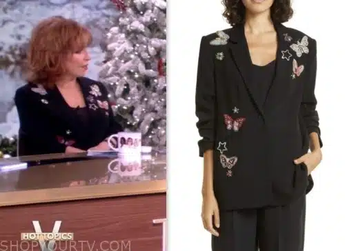 joy behar, the view, black butterfly embellished blazer