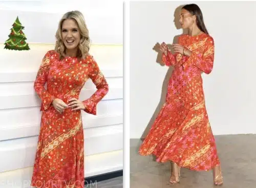 good morning britain, orange paisley printed dress, charlotte hawkins