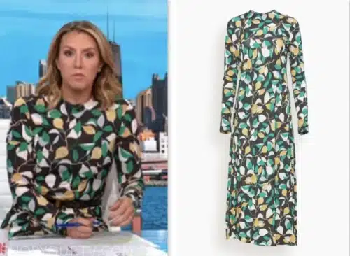 poppy harlow, cnn this morning, green and yellow printed dress