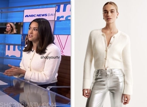 valerie castro, nbc news daily, ivory pearl button cardigan sweater