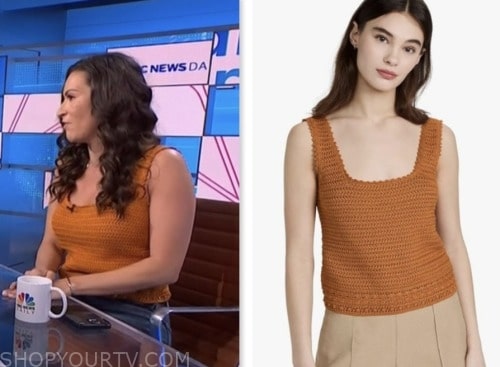 stephanie mansour, nbc news daily, orange crochet tank top