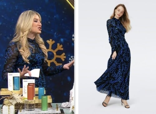 cbs mornings, blue and black printed dress, ashley bellman