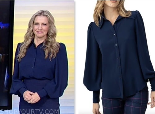 cheryl casone, fox and friends, fox news fashion blue button front shirt